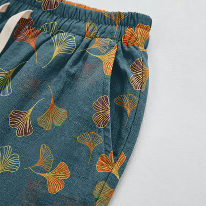 Multi‑Color Ginkgo Leaf Cotton Lounge Pants Autumn Blue Botanical Breathable Casual Pants Cotton Cotton Gauze Gauze Ginkgo Leaf Gray Homewear L Leaf Loungewear newin260810 Nightwear Pajama Pajama Pants Pants Retro Sleep Pants Sleepwear Spring Summer Vintage women XL Yellow