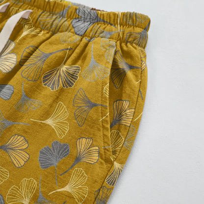 Multi‑Color Ginkgo Leaf Cotton Lounge Pants Autumn Blue Botanical Breathable Casual Pants Cotton Cotton Gauze Gauze Ginkgo Leaf Gray Homewear L Leaf Loungewear newin260810 Nightwear Pajama Pajama Pants Pants Retro Sleep Pants Sleepwear Spring Summer Vintage women XL Yellow