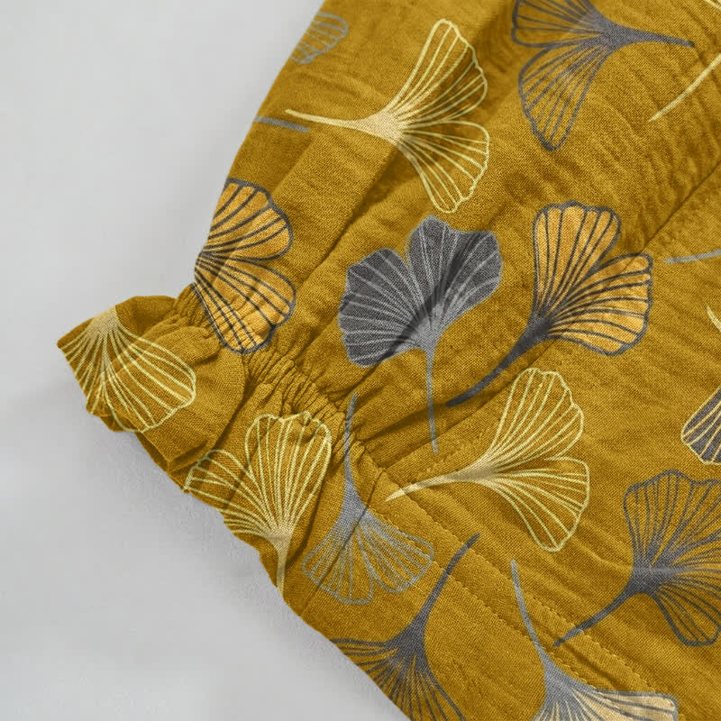 Multi‑Color Ginkgo Leaf Cotton Lounge Pants Autumn Blue Botanical Breathable Casual Pants Cotton Cotton Gauze Gauze Ginkgo Leaf Gray Homewear L Leaf Loungewear newin260810 Nightwear Pajama Pajama Pants Pants Retro Sleep Pants Sleepwear Spring Summer Vintage women XL Yellow