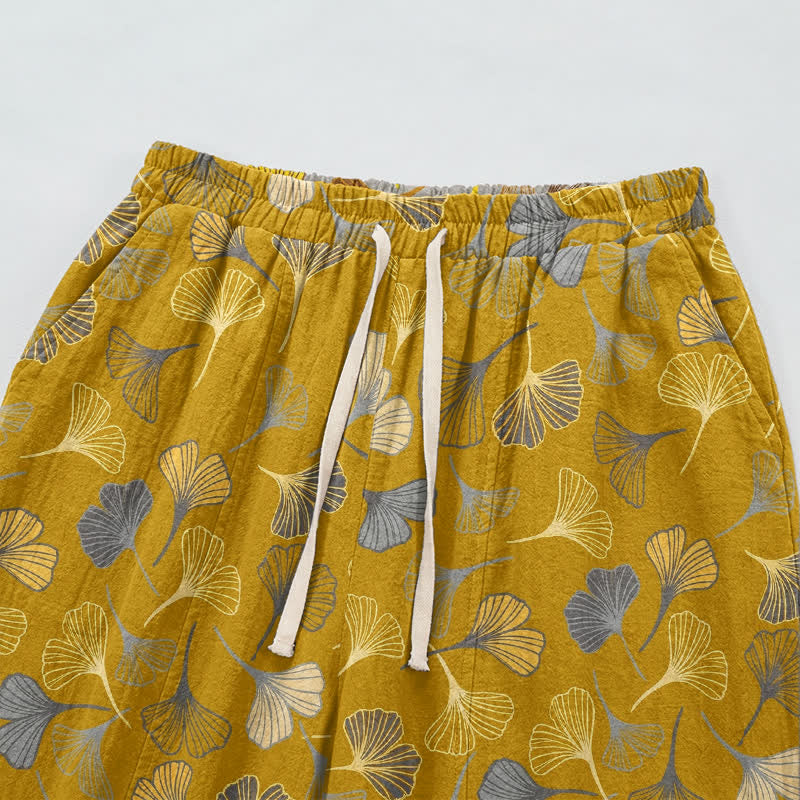 Multi‑Color Ginkgo Leaf Cotton Lounge Pants Autumn Blue Botanical Breathable Casual Pants Cotton Cotton Gauze Gauze Ginkgo Leaf Gray Homewear L Leaf Loungewear newin260810 Nightwear Pajama Pajama Pants Pants Retro Sleep Pants Sleepwear Spring Summer Vintage women XL Yellow