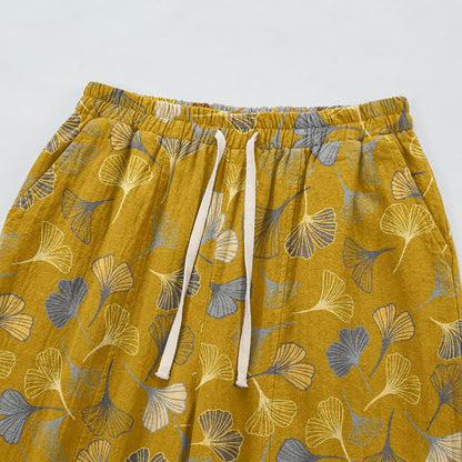 Multi‑Color Ginkgo Leaf Cotton Lounge Pants Autumn Blue Botanical Breathable Casual Pants Cotton Cotton Gauze Gauze Ginkgo Leaf Gray Homewear L Leaf Loungewear newin260810 Nightwear Pajama Pajama Pants Pants Retro Sleep Pants Sleepwear Spring Summer Vintage women XL Yellow