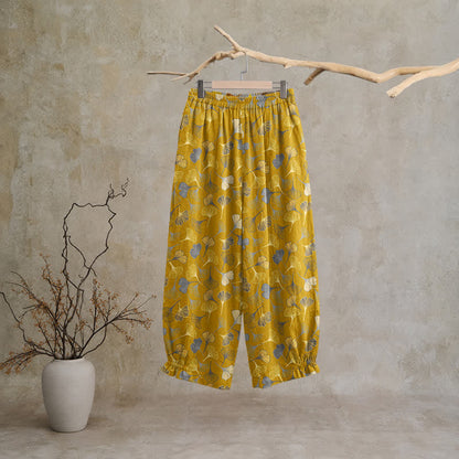 Multi‑Color Ginkgo Leaf Cotton Lounge Pants Autumn Blue Botanical Breathable Casual Pants Cotton Cotton Gauze Gauze Ginkgo Leaf Gray Homewear L Leaf Loungewear newin260810 Nightwear Pajama Pajama Pants Pants Retro Sleep Pants Sleepwear Spring Summer Vintage women XL Yellow