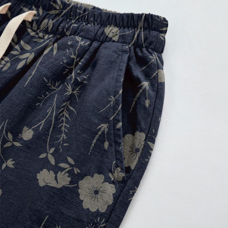 Navy Blue Wildflower Cotton Gauge Lounge Pants Autumn Breathable Casual Pants Cotton Cotton Gauze Flower Gauze Homewear L Loungewear Navy Blue newin260810 Nightwear Pajama Pajama Pants Pants Sleep Pants Sleepwear Spring Summer Vintage Wildflower women XL
