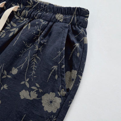 Navy Blue Wildflower Cotton Gauge Lounge Pants Autumn Breathable Casual Pants Cotton Cotton Gauze Flower Gauze Homewear L Loungewear Navy Blue newin260810 Nightwear Pajama Pajama Pants Pants Sleep Pants Sleepwear Spring Summer Vintage Wildflower women XL