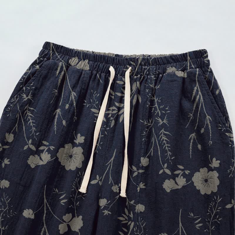 Navy Blue Wildflower Cotton Gauge Lounge Pants Autumn Breathable Casual Pants Cotton Cotton Gauze Flower Gauze Homewear L Loungewear Navy Blue newin260810 Nightwear Pajama Pajama Pants Pants Sleep Pants Sleepwear Spring Summer Vintage Wildflower women XL