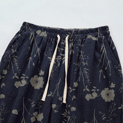 Navy Blue Wildflower Cotton Gauge Lounge Pants Autumn Breathable Casual Pants Cotton Cotton Gauze Flower Gauze Homewear L Loungewear Navy Blue newin260810 Nightwear Pajama Pajama Pants Pants Sleep Pants Sleepwear Spring Summer Vintage Wildflower women XL