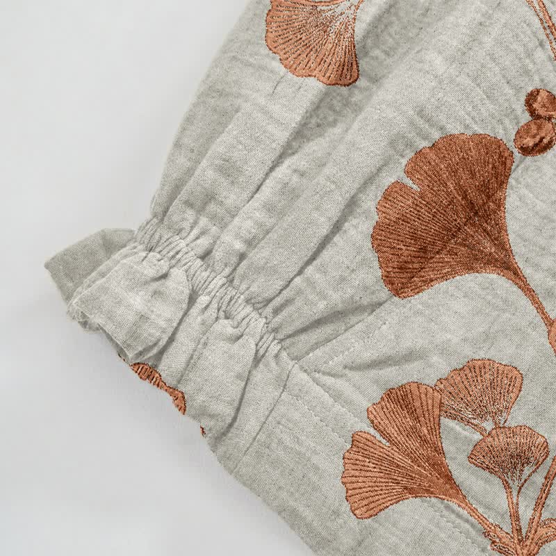 Beige Base Rust Ginkgo Leaf Pattern Cotton Lounge Pants Autumn Beige Breathable Casual Pants Cotton Cotton Gauze Gauze Ginkgo Leaf Homewear L Leaf Loungewear newin260810 Nightwear Pajama Pajama Pants Pants Sleep Pants Sleepwear Spring Summer Vintage women XL