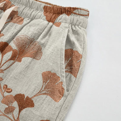 Beige Base Rust Ginkgo Leaf Pattern Cotton Lounge Pants Autumn Beige Breathable Casual Pants Cotton Cotton Gauze Gauze Ginkgo Leaf Homewear L Leaf Loungewear newin260810 Nightwear Pajama Pajama Pants Pants Sleep Pants Sleepwear Spring Summer Vintage women XL