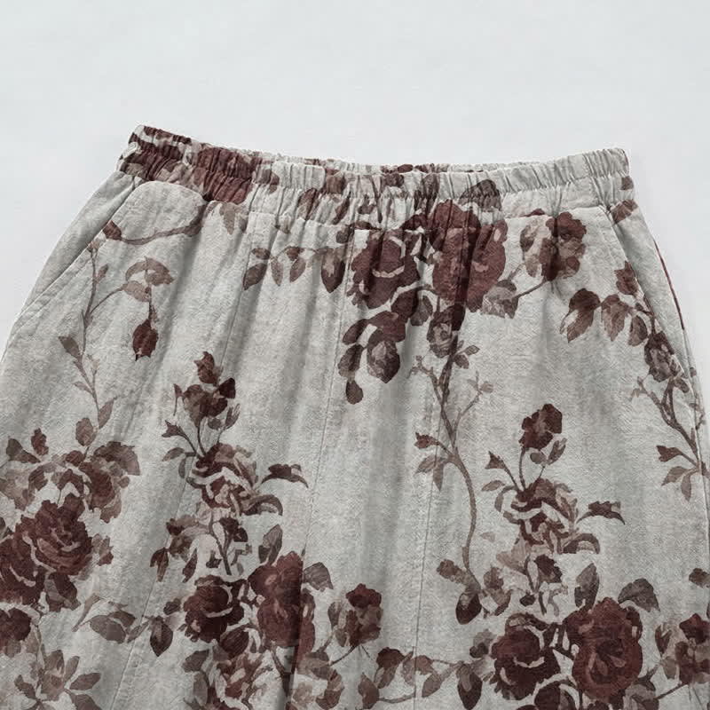 Vintage Light Gray Rose Loose Lounge Pants Autumn Breathable Casual Pants Homewear L Light Gray Loungewear M newin260810 Nightwear Pajama Pajama Pants Pants Rayon Retro Rose Sleep Pants Sleepwear Spring Summer Vintage Viscose women XL