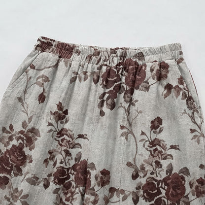 Vintage Light Gray Rose Loose Lounge Pants Autumn Breathable Casual Pants Homewear L Light Gray Loungewear M newin260810 Nightwear Pajama Pajama Pants Pants Rayon Retro Rose Sleep Pants Sleepwear Spring Summer Vintage Viscose women XL