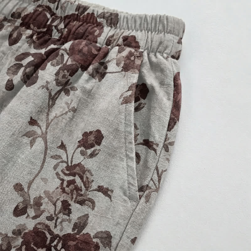 Vintage Light Gray Rose Loose Lounge Pants Autumn Breathable Casual Pants Homewear L Light Gray Loungewear M newin260810 Nightwear Pajama Pajama Pants Pants Rayon Retro Rose Sleep Pants Sleepwear Spring Summer Vintage Viscose women XL