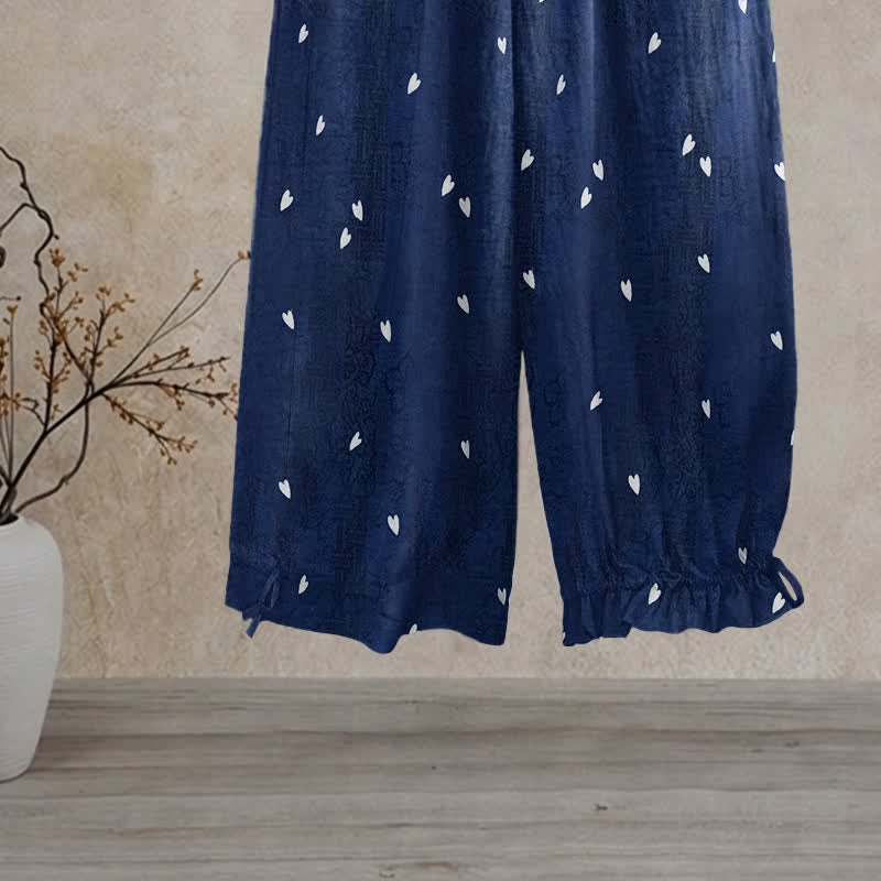 Whimsical Navy Blue Heart‑Print Lounge Pants Autumn Breathable Casual Pants Heart‑Print Homewear L Loungewear M Navy Blue newin260810 Nightwear Pajama Pajama Pants Pants Rayon Sleep Pants Sleepwear Spring Summer Viscose Whimsical women XL