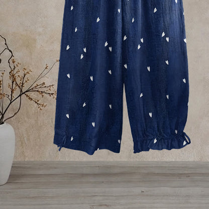 Whimsical Navy Blue Heart‑Print Lounge Pants Autumn Breathable Casual Pants Heart‑Print Homewear L Loungewear M Navy Blue newin260810 Nightwear Pajama Pajama Pants Pants Rayon Sleep Pants Sleepwear Spring Summer Viscose Whimsical women XL