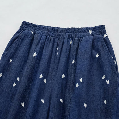 Whimsical Navy Blue Heart‑Print Lounge Pants Autumn Breathable Casual Pants Heart‑Print Homewear L Loungewear M Navy Blue newin260810 Nightwear Pajama Pajama Pants Pants Rayon Sleep Pants Sleepwear Spring Summer Viscose Whimsical women XL