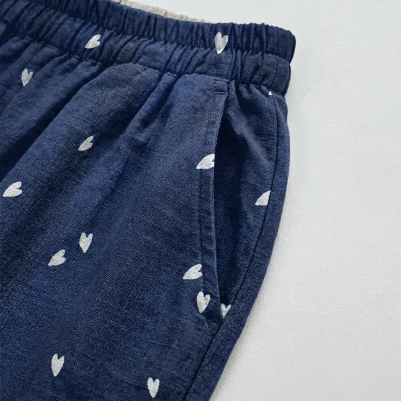 Whimsical Navy Blue Heart‑Print Lounge Pants Autumn Breathable Casual Pants Heart‑Print Homewear L Loungewear M Navy Blue newin260810 Nightwear Pajama Pajama Pants Pants Rayon Sleep Pants Sleepwear Spring Summer Viscose Whimsical women XL