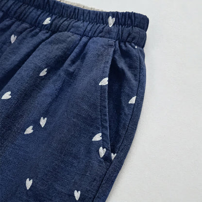 Whimsical Navy Blue Heart‑Print Lounge Pants Autumn Breathable Casual Pants Heart‑Print Homewear L Loungewear M Navy Blue newin260810 Nightwear Pajama Pajama Pants Pants Rayon Sleep Pants Sleepwear Spring Summer Viscose Whimsical women XL