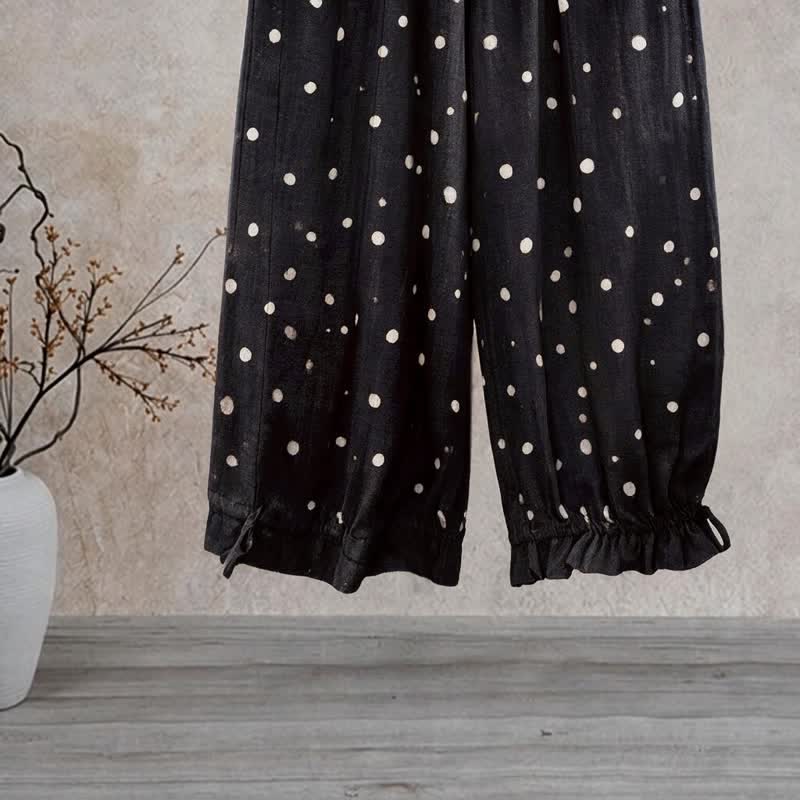 Timeless Black Polka‑Dot Lounge Pants Autumn Black Breathable Casual Pants Homewear L Loungewear M newin260810 Nightwear Pajama Pajama Pants Pants Polka‑Dot Rayon Retro Sleep Pants Sleepwear Spring Summer Timeless Viscose Whimsical women XL