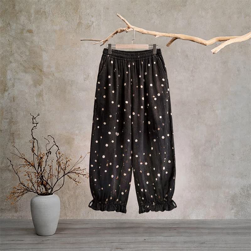 Timeless Black Polka‑Dot Lounge Pants Autumn Black Breathable Casual Pants Homewear L Loungewear M newin260810 Nightwear Pajama Pajama Pants Pants Polka‑Dot Rayon Retro Sleep Pants Sleepwear Spring Summer Timeless Viscose Whimsical women XL