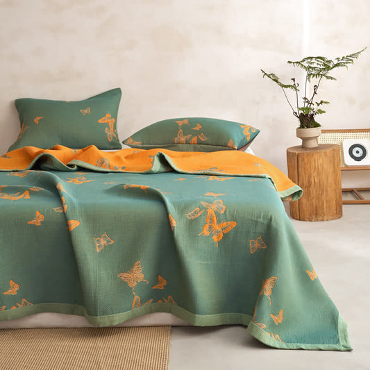 Elegant Butterfly Print Cotton Quilt 20" x 30" 20" x 36" 2PCS 3PCS Autumn bed Bed Blanket bedding Bedding Set Burnt Orange Butterfly Cal King Cal King Size Cotton Cotton Gauze Coverlet Deep Teal Full Full Size Gauze Green Jacquard King King Size Light Orange newin260811 Pillowcases Queen Queen Size Quilt Quilts Rural Spring Summer Twin Twin Size Yellow