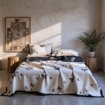 Monochrome Butterfly Cotton Gauze Quilts