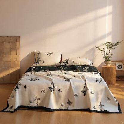 Monochrome Butterfly Cotton Gauze Quilts