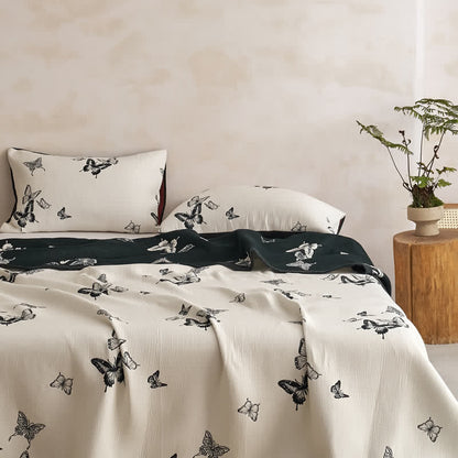 Monochrome Butterfly Cotton Gauze Quilts
