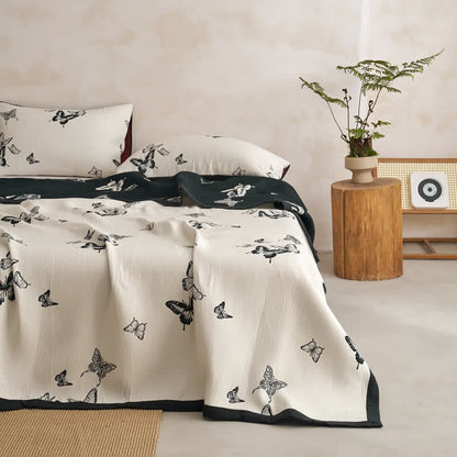 Monochrome Butterfly Cotton Gauze Quilts