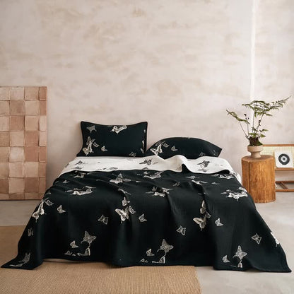 Monochrome Butterfly Cotton Gauze Quilts