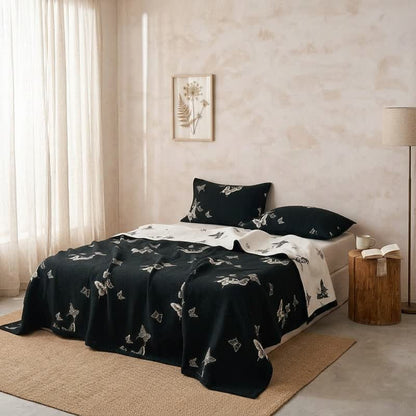 Monochrome Butterfly Cotton Gauze Quilts