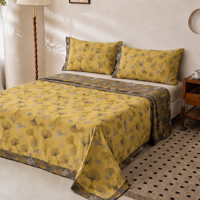 Golden Ginkgo Leaf Cotton Bedding Set