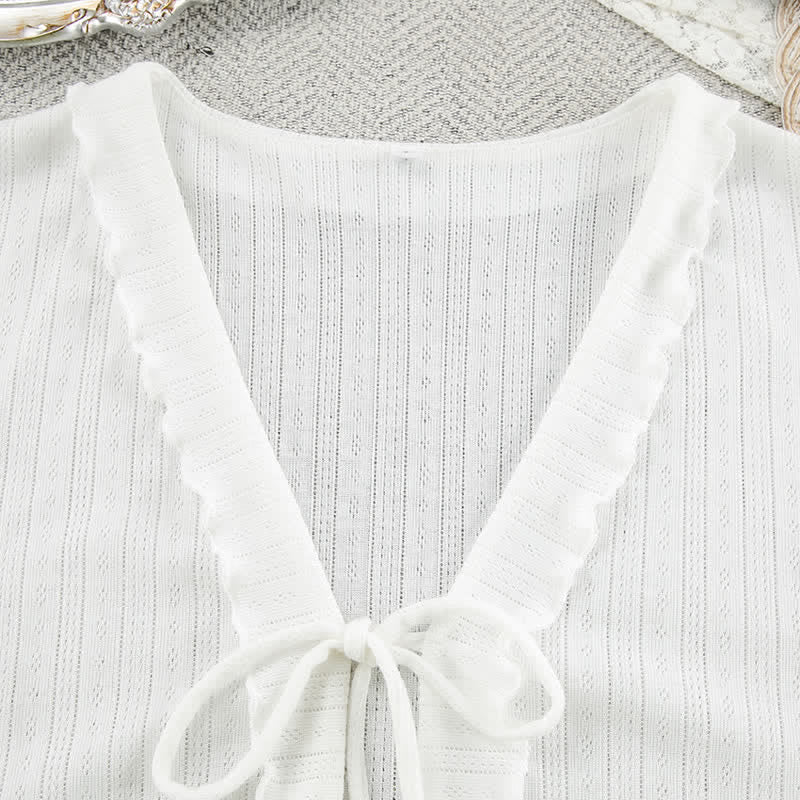 White Ruffle Cotton Loungewear Set