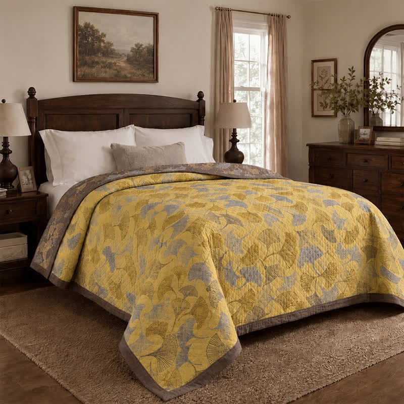 Golden Ginkgo Cotton Gauge Blanket