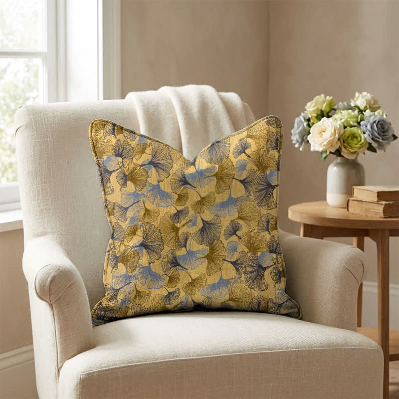 Golden Ginkgo Leaf Cotton Gauze Pillow