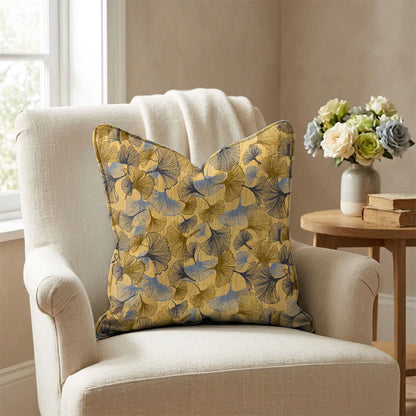 Golden Ginkgo Leaf Cotton Gauze Pillow