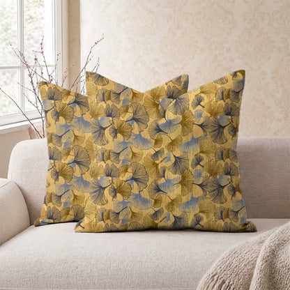 Golden Ginkgo Leaf Cotton Gauze Pillow