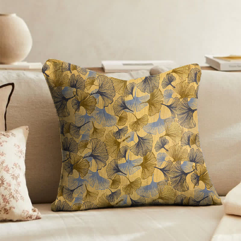 Golden Ginkgo Leaf Cotton Gauze Pillow