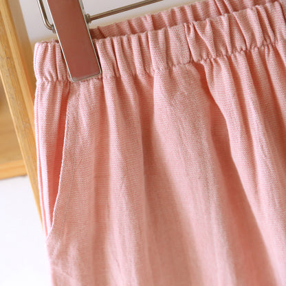 Breezy Ruffle Trim Cotton Lounge Set Breathable Casual Cotton Cotton Linen Blend Elastic Waist Flutter Sleeve Homewear L Lightweight Loose Fit Loungewear Matching Set Pajama Pajama Set Pullover Style Set Sleepwear Sleeveless Sleeveless Top Soft Cotton Solid Color Spring Summer Two Piece Set women
