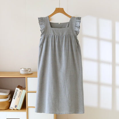 Cotton Square Neck Ruffle Lounge Dress A-Line Silhouette All Season Autumn Breathable Casual Comfortable Cotton Cotton Linen Flutter Sleeve Homewear House Dress Indoor L Lightweight Loose Fit Lounge Dress Loungewear Midi Length Minimalist Outdoor Wear Pajama Pastel Colors Pull-On Style Ruffle Trim Sleepwear Soft Cotton Solid Color Spa Spring Square Neck Summer Textured Fabric Warm Weather women