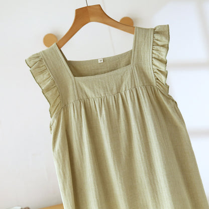 Cotton Square Neck Ruffle Lounge Dress A-Line Silhouette All Season Autumn Breathable Casual Comfortable Cotton Cotton Linen Flutter Sleeve Homewear House Dress Indoor L Lightweight Loose Fit Lounge Dress Loungewear Midi Length Minimalist Outdoor Wear Pajama Pastel Colors Pull-On Style Ruffle Trim Sleepwear Soft Cotton Solid Color Spa Spring Square Neck Summer Textured Fabric Warm Weather women