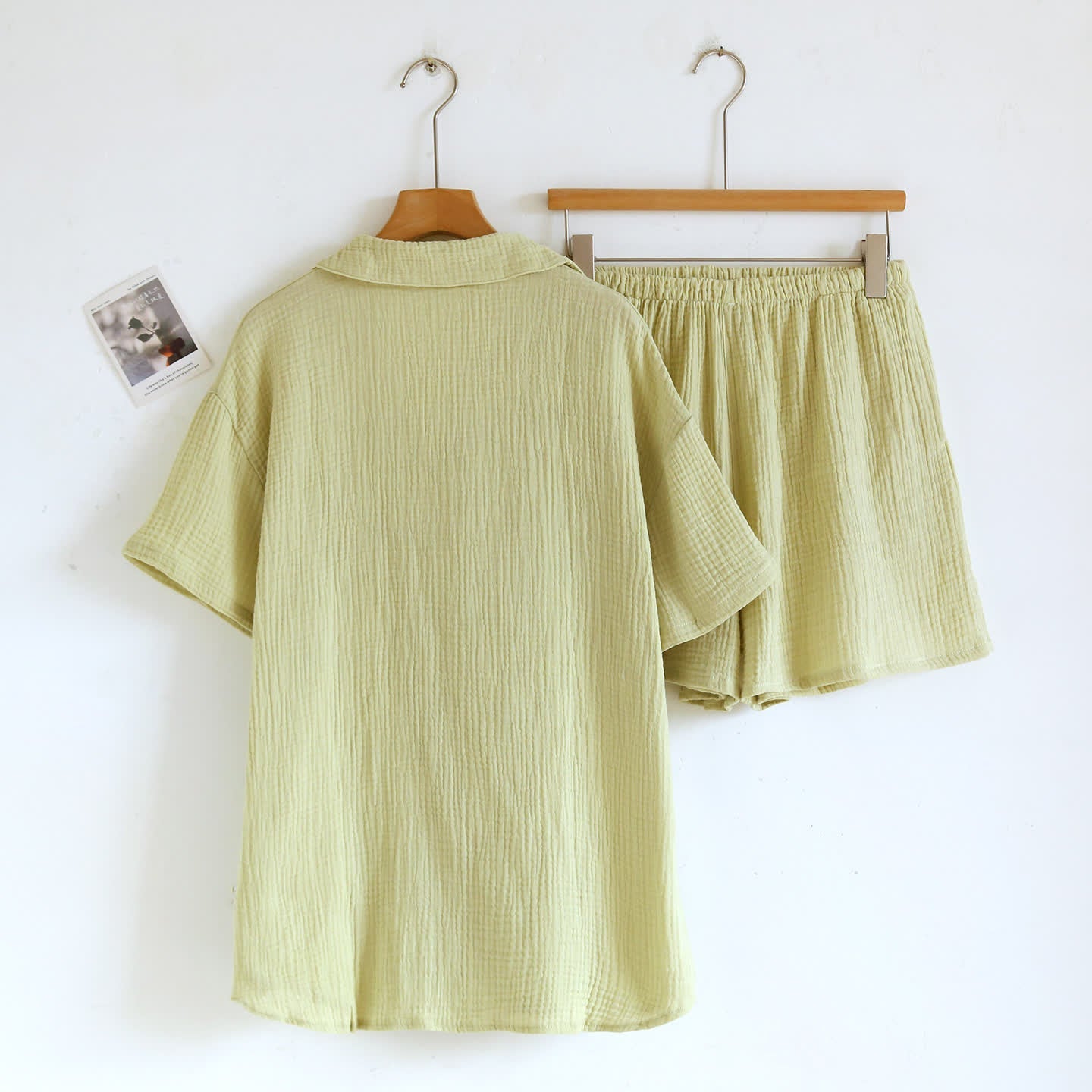 Cotton Gauze Button Front Loungewear Set 100% Cotton After-Bath Wear Autumn Button Front Casual Comfortable Cooling Loungewear Cotton Cotton Gauze Couple Sleepwear Crinkled Texture Dropped Shoulder Elastic Waist Home Lounge Outfit Homewear Indoor L Lightweight Lounge Set Loungewear Minimalist Outerwear-Ready Pajama Pajama Set Patch Pocket Set Short Sleeve Shorts Set Sleepwear Soft Cotton Solid Color Sleepwear Spring Summer Turn-Down Collar Two Piece Set Warm Weather