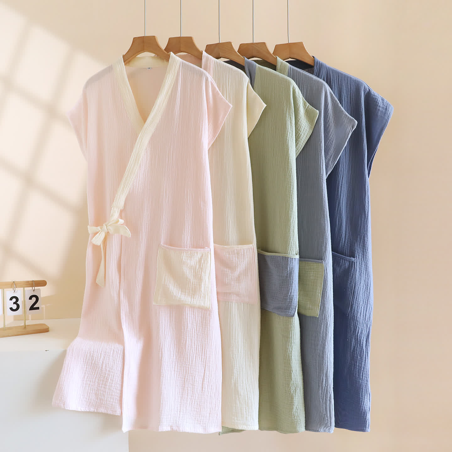 Minimalist Cotton Kimono Wrap Homewear Robe 100% Cotton Adult All Season Bathrobe Breathable Casual Comfortable Cotton Cotton Gauze Couples Loungewear Crinkled Texture Dressing Gown Fairy Style Homewear House Robe Indoor Kimono Style Knee Length L Lightweight Loose Fit Loungewear Minimalist Pajama Patch Pocket Postpartum Robe Robe Short Sleeve Side Tie Closure Sleepwear Soft Cotton Spa Robe Spring Summer Unisex V-Neck Warm Weather Wrap Robe