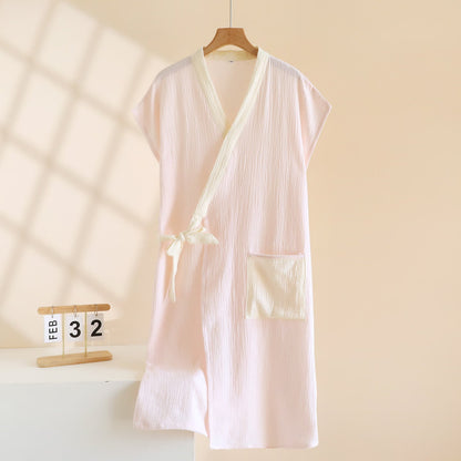 Minimalist Cotton Kimono Wrap Homewear Robe 100% Cotton Adult All Season Bathrobe Breathable Casual Comfortable Cotton Cotton Gauze Couples Loungewear Crinkled Texture Dressing Gown Fairy Style Homewear House Robe Indoor Kimono Style Knee Length L Lightweight Loose Fit Loungewear Minimalist Pajama Patch Pocket Postpartum Robe Robe Short Sleeve Side Tie Closure Sleepwear Soft Cotton Spa Robe Spring Summer Unisex V-Neck Warm Weather Wrap Robe