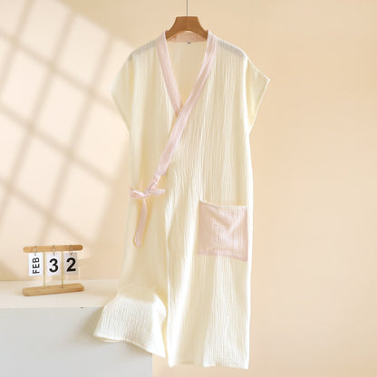 Minimalist Cotton Kimono Wrap Homewear Robe 100% Cotton Adult All Season Bathrobe Breathable Casual Comfortable Cotton Cotton Gauze Couples Loungewear Crinkled Texture Dressing Gown Fairy Style Homewear House Robe Indoor Kimono Style Knee Length L Lightweight Loose Fit Loungewear Minimalist Pajama Patch Pocket Postpartum Robe Robe Short Sleeve Side Tie Closure Sleepwear Soft Cotton Spa Robe Spring Summer Unisex V-Neck Warm Weather Wrap Robe
