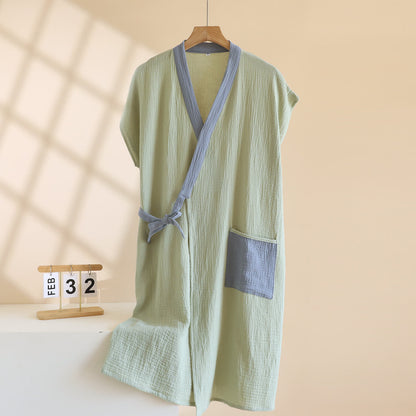 Minimalist Cotton Kimono Wrap Homewear Robe 100% Cotton Adult All Season Bathrobe Breathable Casual Comfortable Cotton Cotton Gauze Couples Loungewear Crinkled Texture Dressing Gown Fairy Style Homewear House Robe Indoor Kimono Style Knee Length L Lightweight Loose Fit Loungewear Minimalist Pajama Patch Pocket Postpartum Robe Robe Short Sleeve Side Tie Closure Sleepwear Soft Cotton Spa Robe Spring Summer Unisex V-Neck Warm Weather Wrap Robe