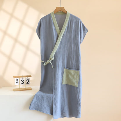 Minimalist Cotton Kimono Wrap Homewear Robe 100% Cotton Adult All Season Bathrobe Breathable Casual Comfortable Cotton Cotton Gauze Couples Loungewear Crinkled Texture Dressing Gown Fairy Style Homewear House Robe Indoor Kimono Style Knee Length L Lightweight Loose Fit Loungewear Minimalist Pajama Patch Pocket Postpartum Robe Robe Short Sleeve Side Tie Closure Sleepwear Soft Cotton Spa Robe Spring Summer Unisex V-Neck Warm Weather Wrap Robe