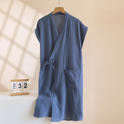Minimalist Cotton Kimono Wrap Homewear Robe 100% Cotton Adult All Season Bathrobe Breathable Casual Comfortable Cotton Cotton Gauze Couples Loungewear Crinkled Texture Dressing Gown Fairy Style Homewear House Robe Indoor Kimono Style Knee Length L Lightweight Loose Fit Loungewear Minimalist Pajama Patch Pocket Postpartum Robe Robe Short Sleeve Side Tie Closure Sleepwear Soft Cotton Spa Robe Spring Summer Unisex V-Neck Warm Weather Wrap Robe
