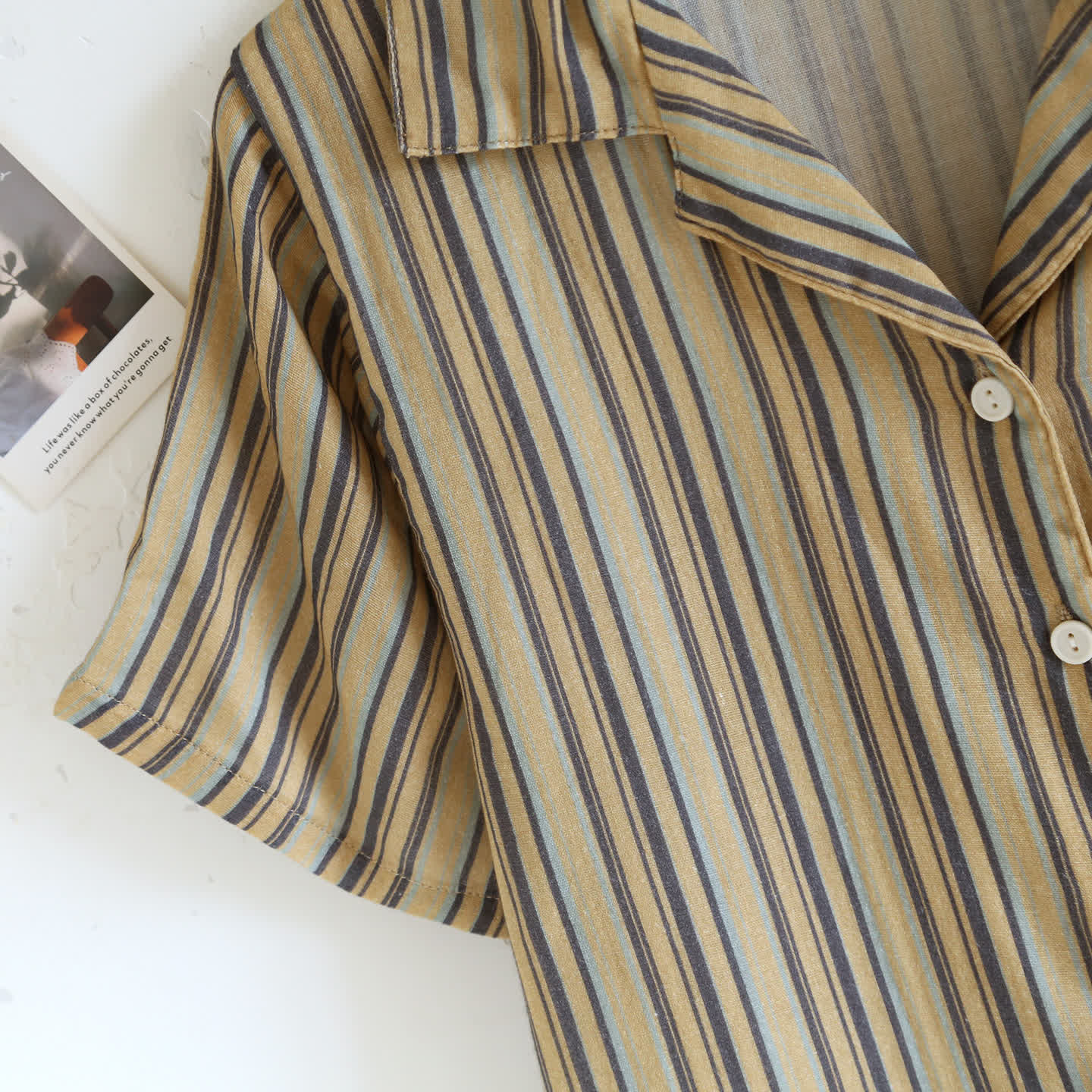 Vintage Striped Cotton Loungewear Set Autumn Breathable Button Front Camp Collar Casual Comfortable Cotton Cotton Gauze Crinkled Texture Elastic Waist Homewear Hong Kong Style Indoor L Lightweight Loose Fit Lounge Set Loungewear Minimalist Outdoor Pajama Pajama Set Patch Pocket Pure Cotton Resort Wear Set Short Sleeve Shorts Set Sleepwear Soft Cotton Spring Striped Summer Two Piece Set Vertical Stripe Vintage Style Warm Weather women