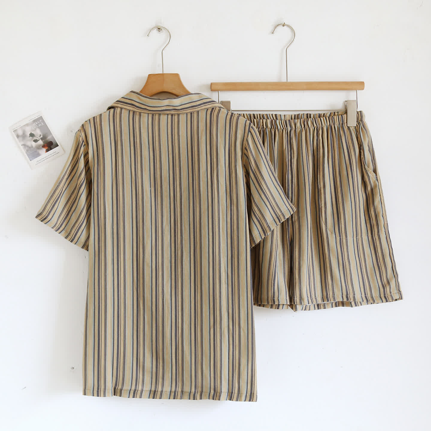 Vintage Striped Cotton Loungewear Set Autumn Breathable Button Front Camp Collar Casual Comfortable Cotton Cotton Gauze Crinkled Texture Elastic Waist Homewear Hong Kong Style Indoor L Lightweight Loose Fit Lounge Set Loungewear Minimalist Outdoor Pajama Pajama Set Patch Pocket Pure Cotton Resort Wear Set Short Sleeve Shorts Set Sleepwear Soft Cotton Spring Striped Summer Two Piece Set Vertical Stripe Vintage Style Warm Weather women