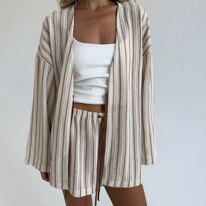 Effortless Stripe Cotton Wrap Resort Loungewear Set