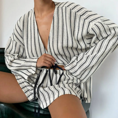 Effortless Stripe Cotton Wrap Resort Loungewear Set